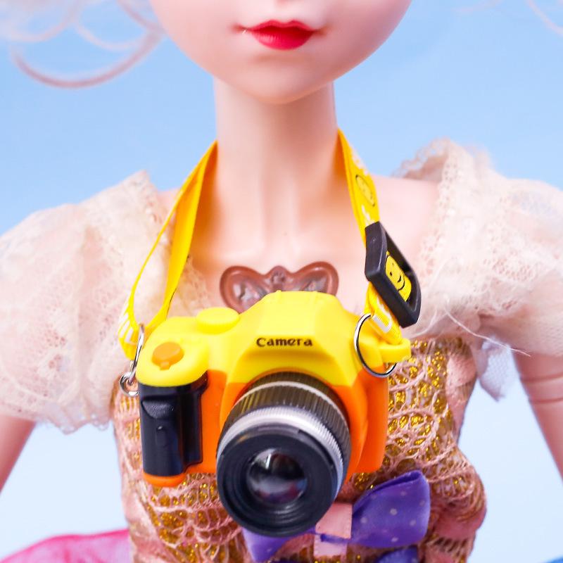 Smiling Plush Toy Dog with Webbing Strap and Sounding Cartoon Camera Pendant Necklace