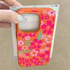 Hot Pink Blossom Print Protective Soft TPU Leather Texture Cover For iPhone 17 Pro Max Air 16e 15 14 13 Shockproof Case