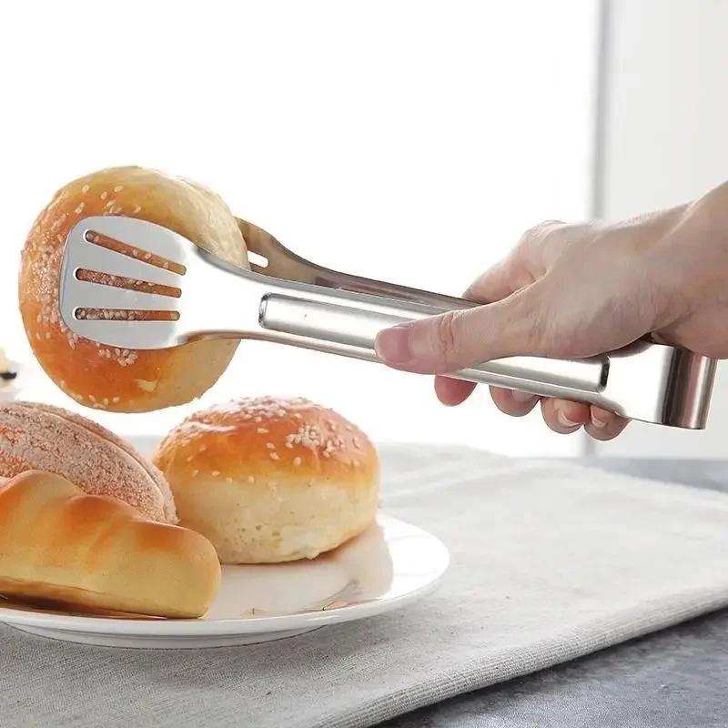 Anti Heat Salad Bread Serving Tongs, Barbecue Tongs, Non-Stick Food Tongs, Stainless Steel BBQ Tool, Bread Clip