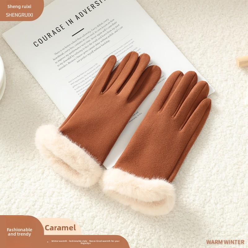 Meier Damen Herbst- und Winter-Plüsch-Dicke Thermohandschuhe, Selbstheizende Reit-Deutsche Plüschmund-Touchscreen-Handschuhe