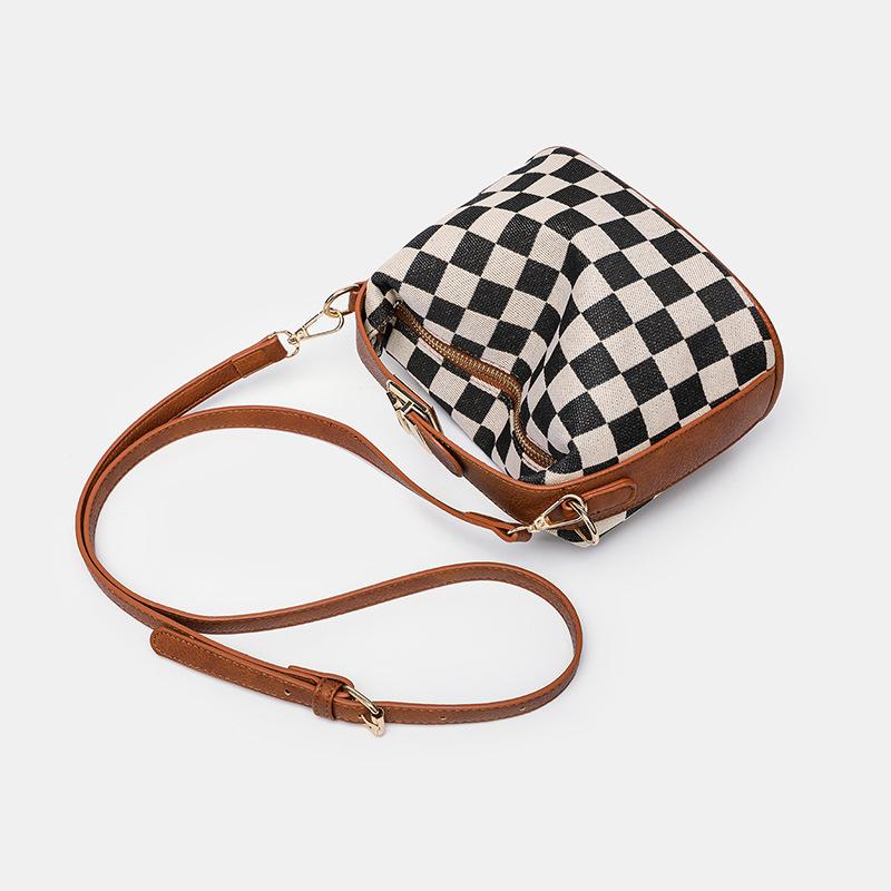 Borsa Pranzo Scacchiera Design di Nicchia Semplice Retrò Borsa a Mano Monospalla Crossbody Quadrato Piccolo