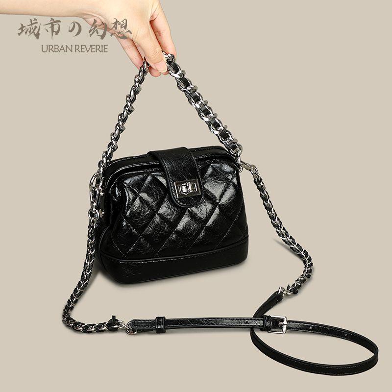

[Spring Light Is Just Right] 2025 New Fashion Women s Bag Rhombus Chain Bag Clip Bag Genuine Leather Shoulder Square Sling Bag Tide Black