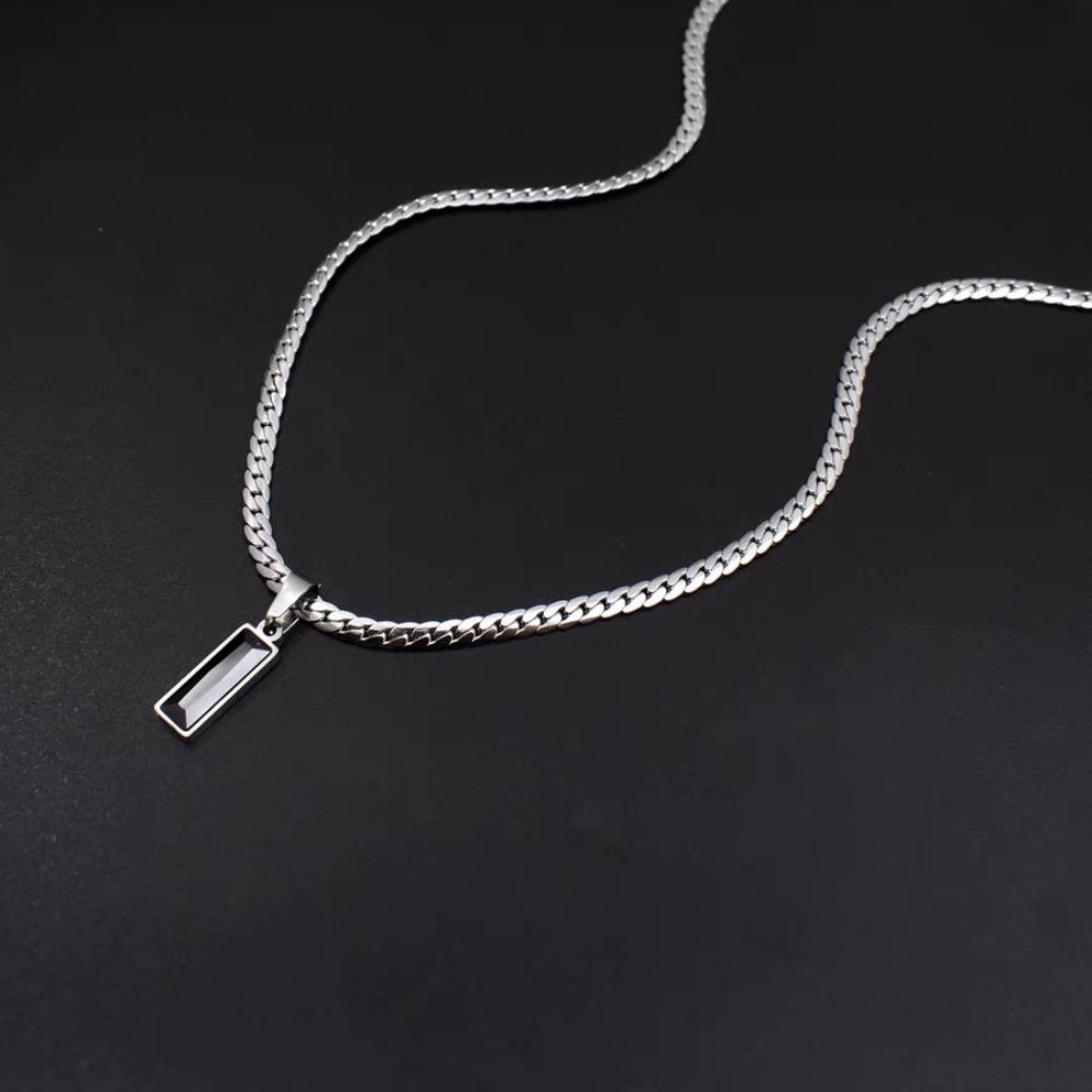 Geometric Snake Bone Necklace Square Hip-hop Chain Simple Black Pendant  Men Women