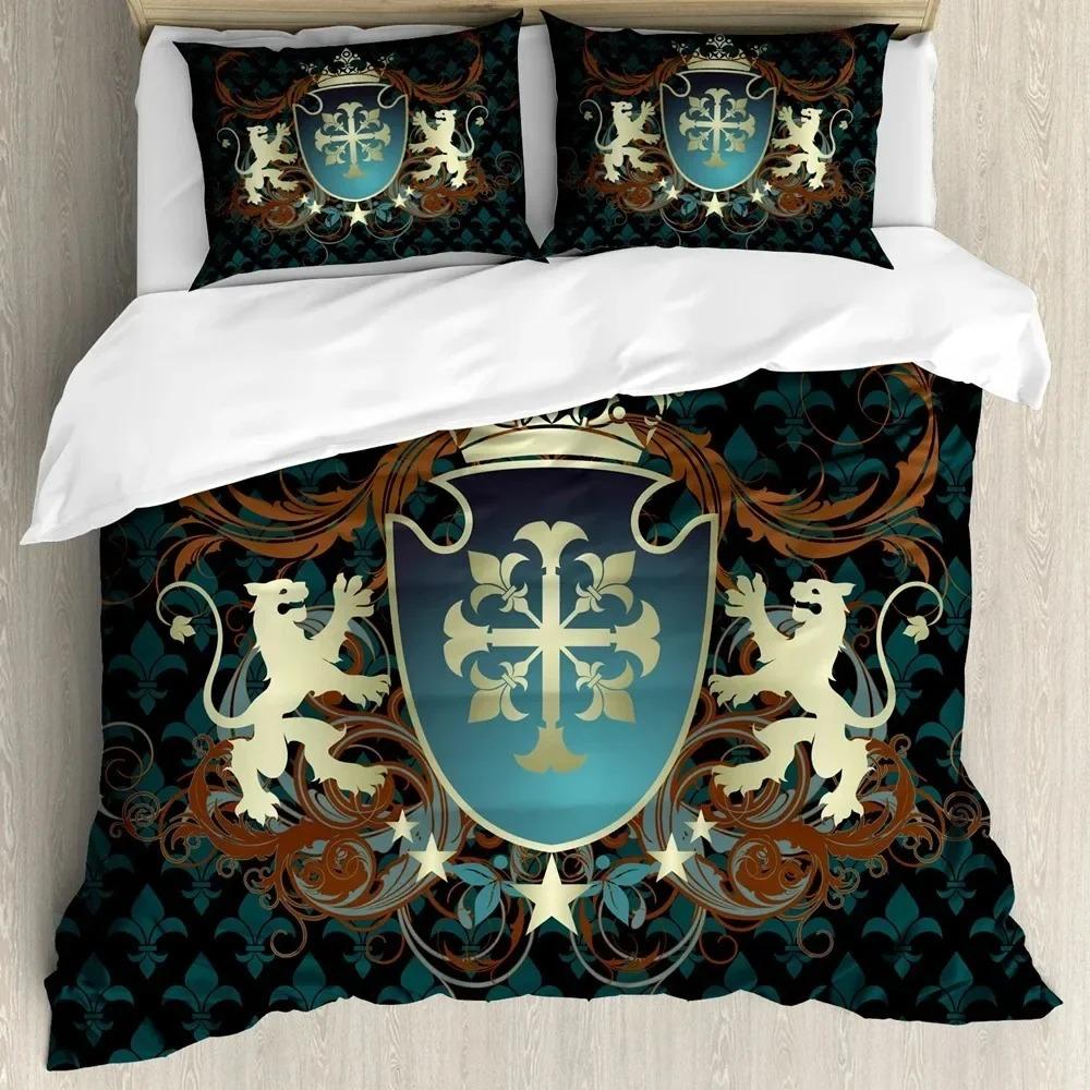 Medieval Heraldic Middle Ages Coat of Arms Bedding Set Bedroom Soft Modern Bedspreads Comefortable Duvet Cover Quilt Pillowcase