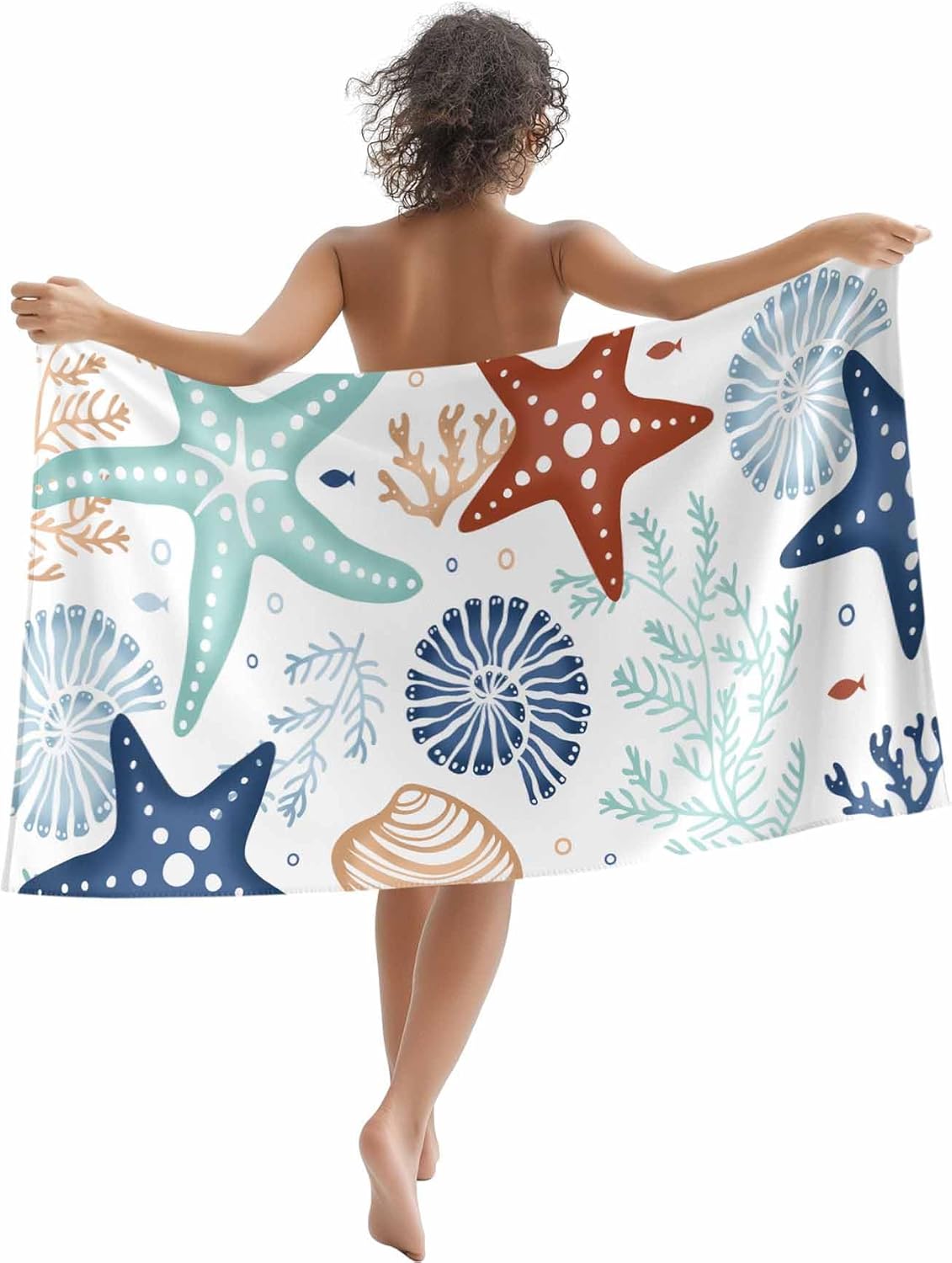 

Beach Towel Ocean Teal Starfish Bath Pool Towels Marine Life Coastal Soft Absorbent Beach Towels Large Quick Lightweight Camping W30*H60(CM)