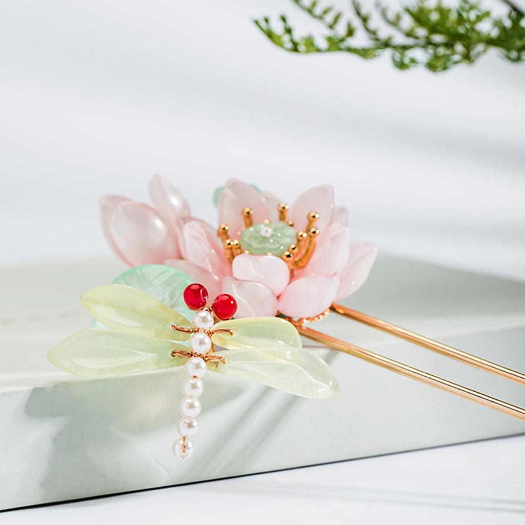 Spinka do włosów Lotus Dragonfly Chiński Hanfu Patyczki do włosów Spinka do włosów w kształcie litery U dla kobiet 18cm Eleganckie akcesoria do włosów na przyjęcie weselne