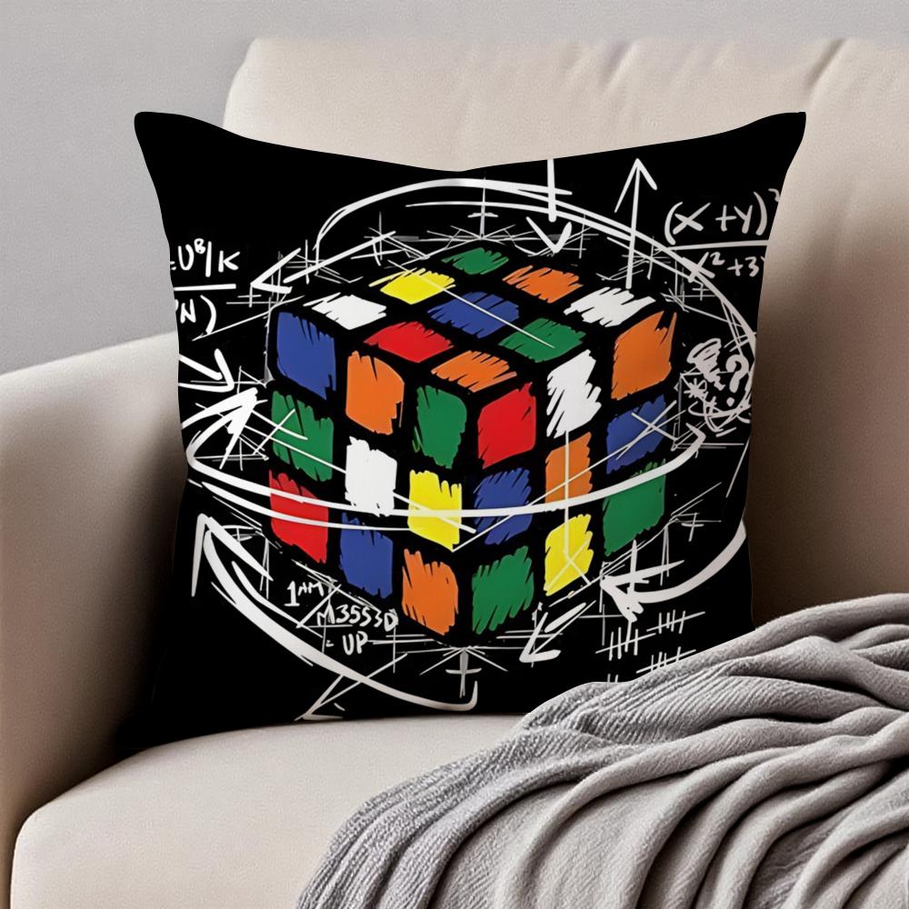 RRubiksES Cube Cushion Cover Pillowcase Antidustmite Invisible Zipper Short Plush Sofa Cushion