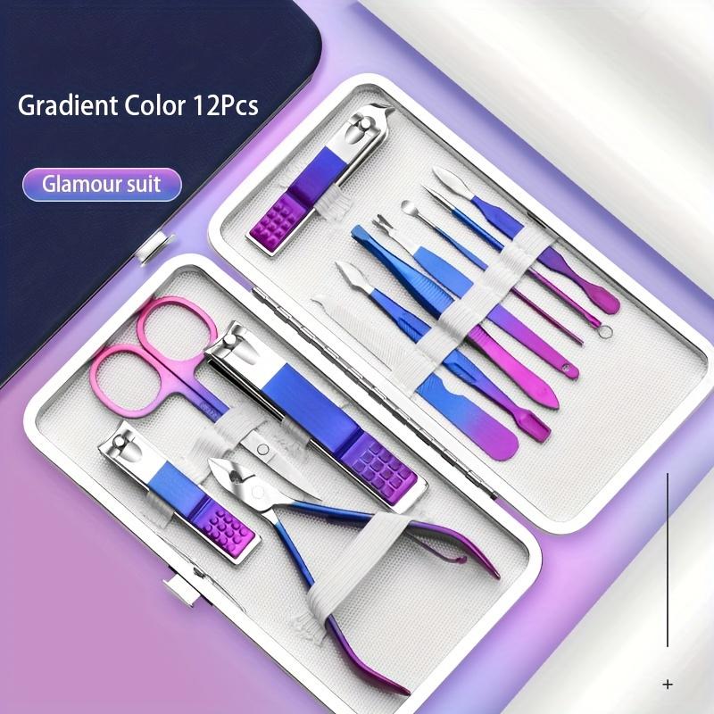 7-15 Pcs Blue-pink Gradient Nail Clipper set High-quality Manicure Set Nail Scissors Cutters Tools Pedicure Kit Suit in Case Chr
