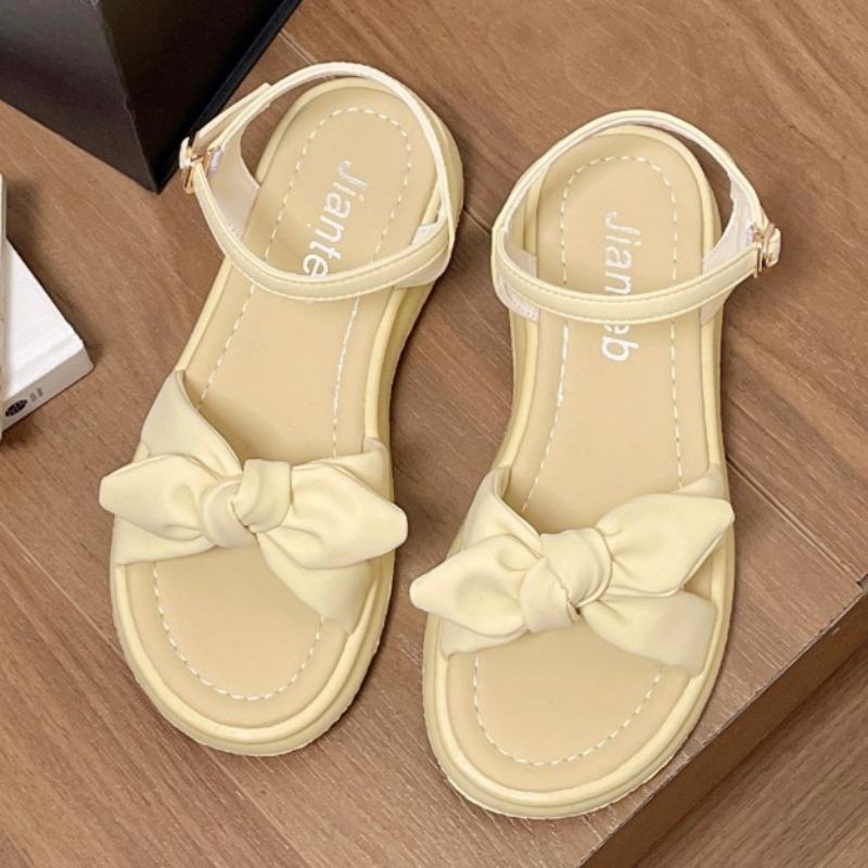 

Fashion Summer New Sandals Women s Fashion Round Head Open Toe Butterfly Knot Soft Soled Platform Flat Shoes 35 жёлтый