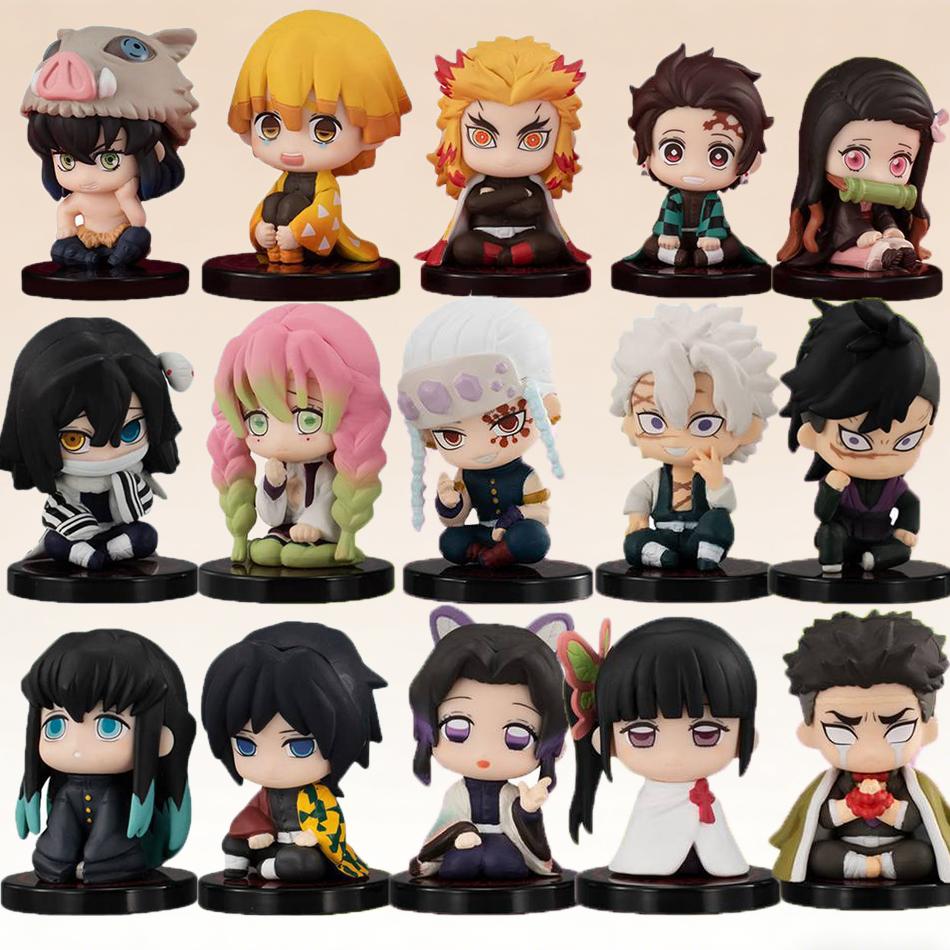 Sale Demon Slayer Figure Toy Anime Kimetsu No Yaiba Q Version Sitting Tanjiro Nidouzi Inosuke Zenizu PVD Figurine Model Doll