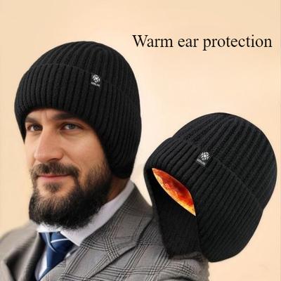 Men's Winter Wool Cap Thickened Soft Ear Protection Knitted Cap Outdoor Camping Riding Cap
