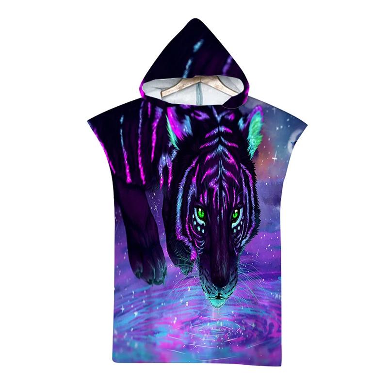 Telo da Spiaggia con Cappuccio Stampa Tigre Animale Selvatico per Adulti Asciugatura Rapida Poncho Piscina Asciugamano da Bagno con Mantello Accappatoio Fitness
