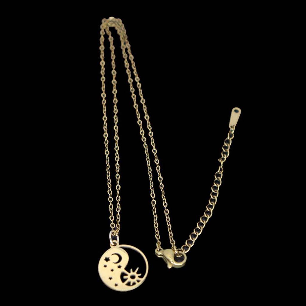New Fashion Stainless Steel Sun, Moon & Star Round Pendant Tai Chi Yin Yang Necklace