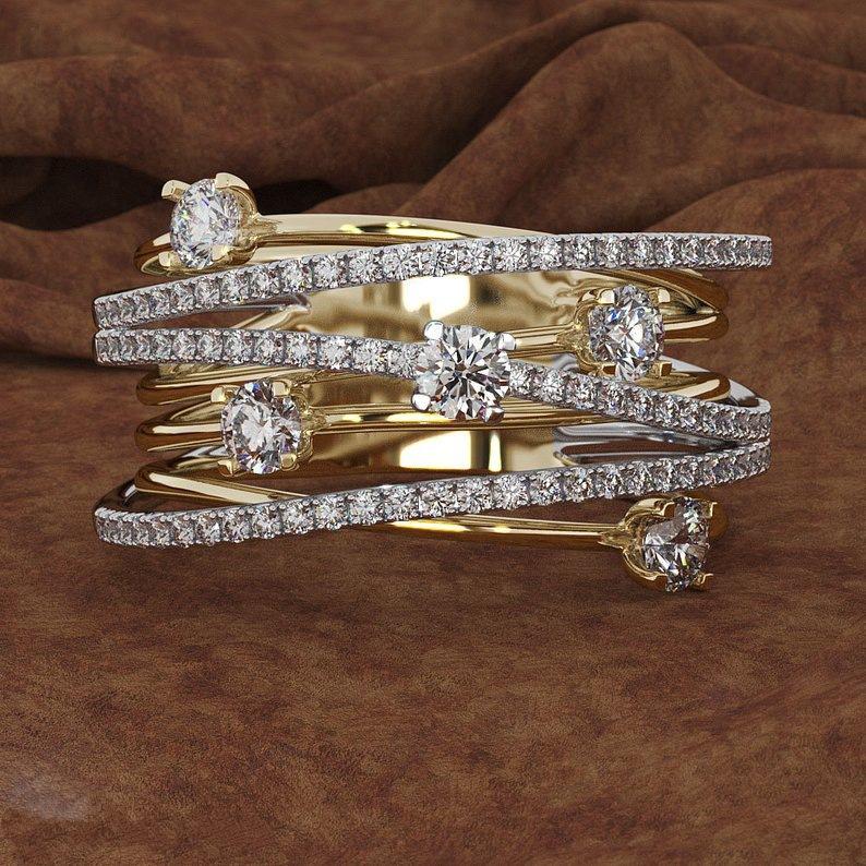 Sparkling Diamond Micro-Inlaid Zircon Ring Creative Women'S Cross-Color Separation Ring
