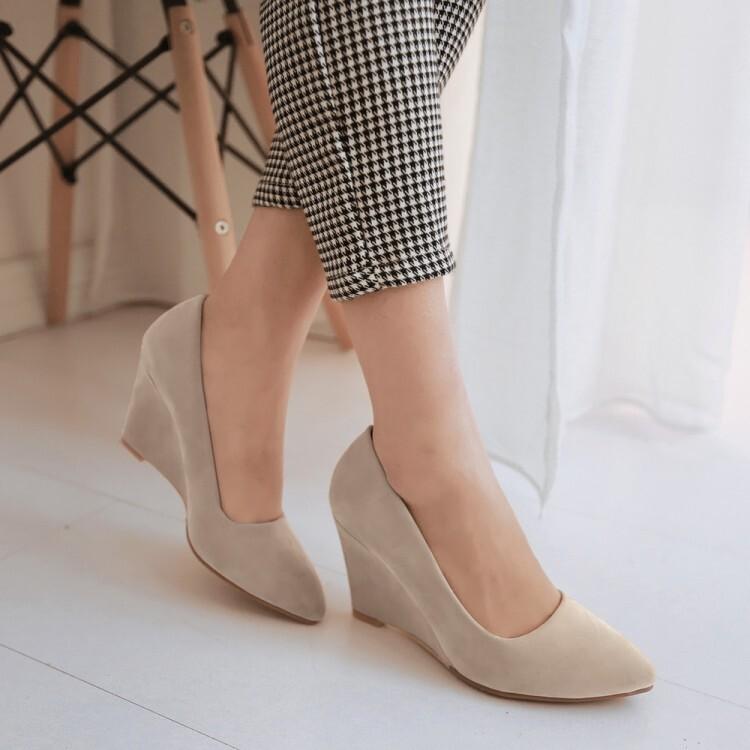 Large Size Fashion Single Shoes Women's New Wedge Heels High Heels Light Mouth Matte Candy Color Women's Shoes Y