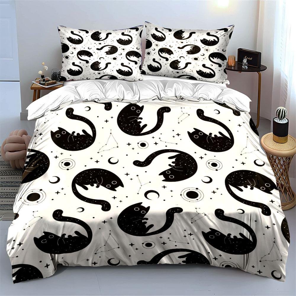 Cosmic Cat Themed Set Design  Kid'S And Adults' Bedroom Decor, Exquisite Three-Piece Bedding Set Gift
