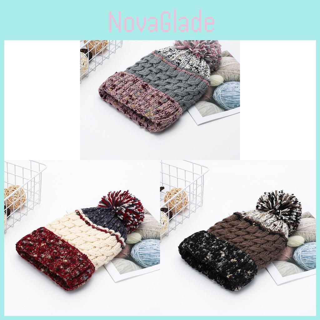 Knitted Beanie Hat For Women With Colorblock Pattern And Warmth For Autumn Winter Use