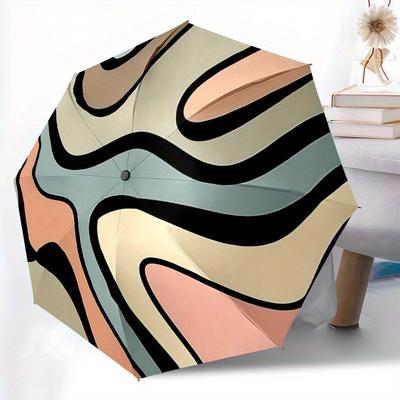 1pc Abstract Art Print Automatic Folding Umbrella - 8-Rib Iron Frame, Windproof, Portable Sunshade with Plastic Handle for Travel & Outdoor