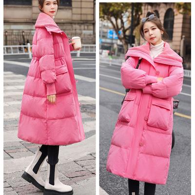 Veste d'automne et d'hiver en duvet et coton, style mi-long pour femmes, longueur genou, mode coréenne, veste en coton, revers, veste en coton, vêtement d'extérieur en coton