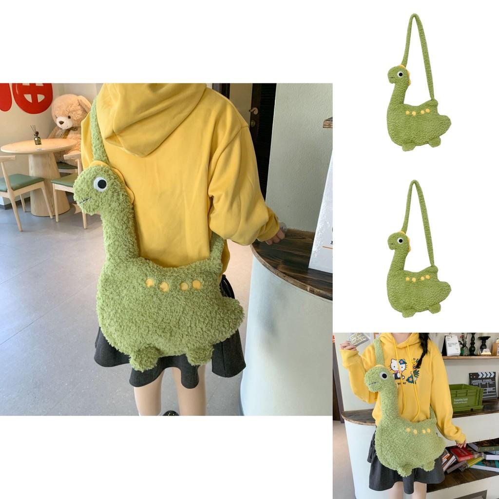 Cute Dinosaur Plush Crossbody Bag For Girls Handheld Toy Style With Elliptical Shape And Zipper
