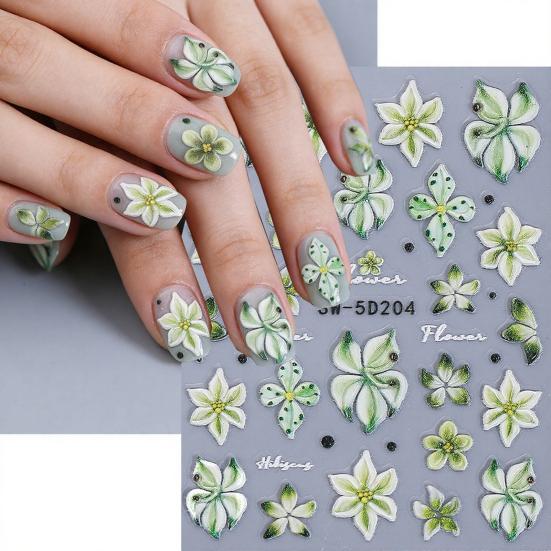 5D Embossed Flower Nail Art Stickers Self-adhesive DIY Spring Summer Floral Manicure Decor Decals Women Nail Accessories for Home Salon