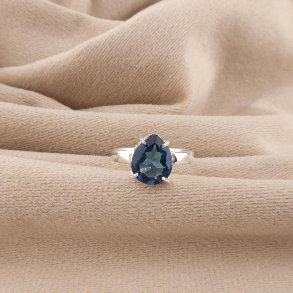 London Blue Topaz Gemstone 925 Sterling Silver Statement Jewelry Pretty Ring Gift For Wife RR-81-12