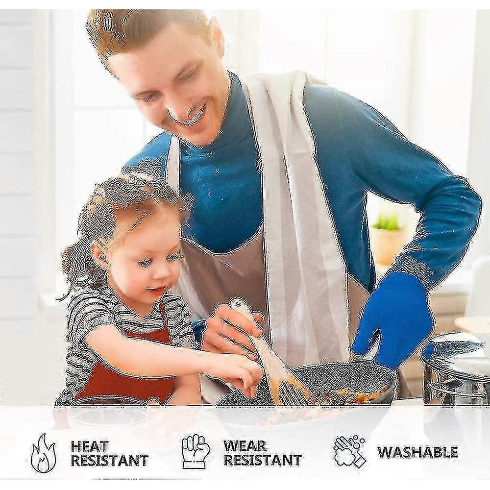 Hitzebeständige Ofenhandschuhe mit Fingern - 1 Paar Blau Klassisches Küchen-Topflappen-Set