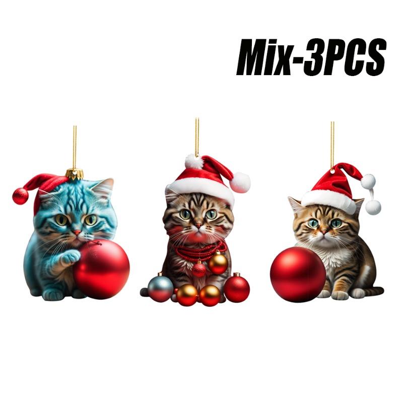 10PCS Cartoon Cat Pendant Car Cute Cat Pendant Ornament Christmas Tree Pendant Decoration Christmas Car Interior Decoration
