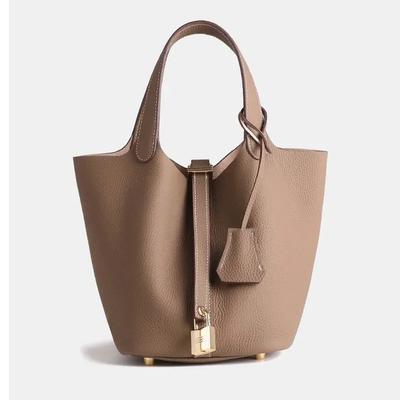 Bolsa de viagem de couro genuíno de grande capacidade 2025 - Bolsa tipo balde de couro bovino com estampa de lichia