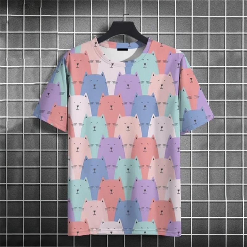 Kids Adult Cartoon Cat 3D Printed T-shirt Summer Women's and Men's Casual Outdoor Girl and Boy Short Sleeve Tees Top Pullover