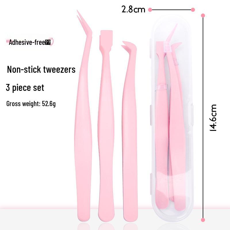 Non-stick High Precision Eyelash Tweezers Set - Glue-Free, Flat Head for Upper & Lower Lashes