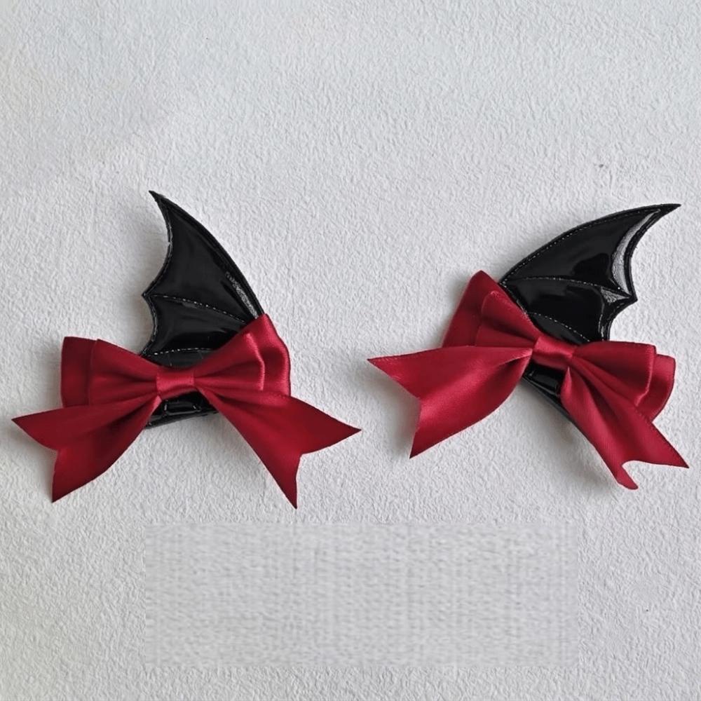 2 Pcs Funny Bow Halloween Hairpins Gothic Style Y2K Devil Horn Hair Clips Punk Headwear Bat Duckbill Clips Halloween
