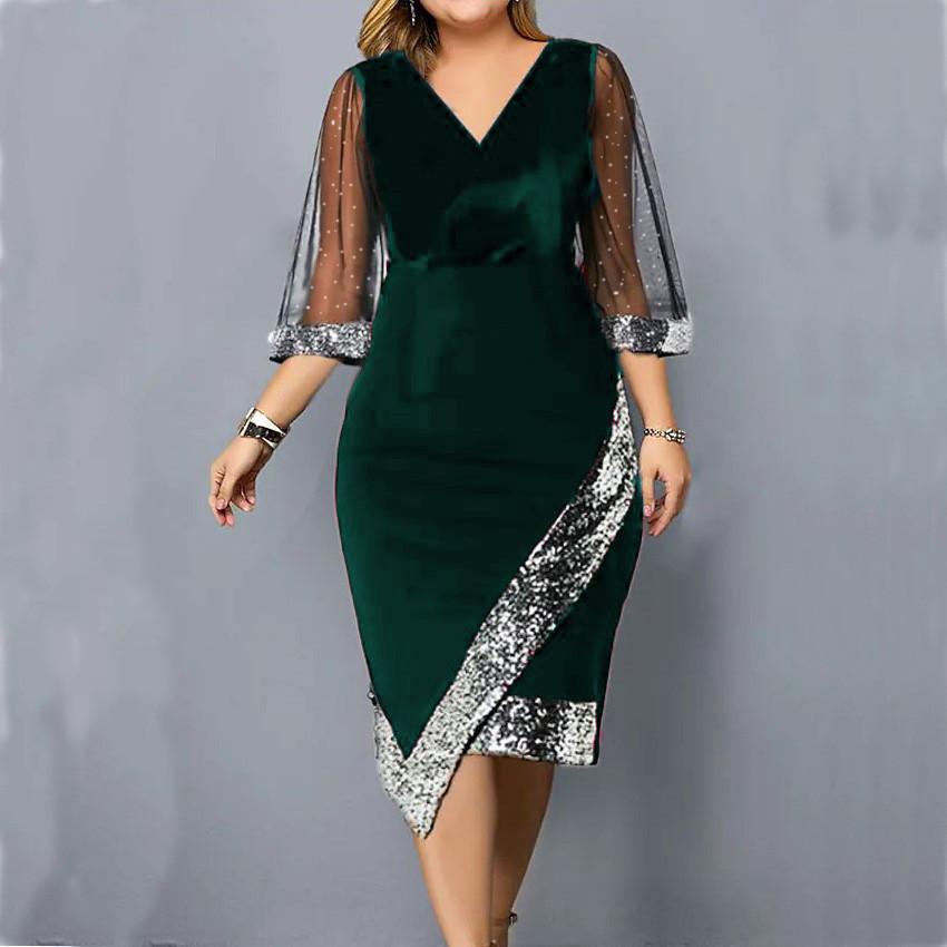 Wish Elegant Velvet Dress With Sequins And Asymmetric Skirt For Party And Stage Performances