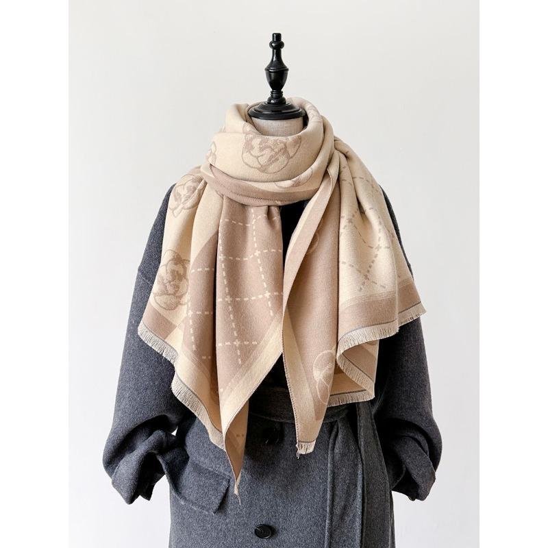 Scarf Fashion Flower Print Women's Faux Wool Wrap Head Shawl Autumn and Winter Warm Gift, Scarf Women's Winter Cashmere