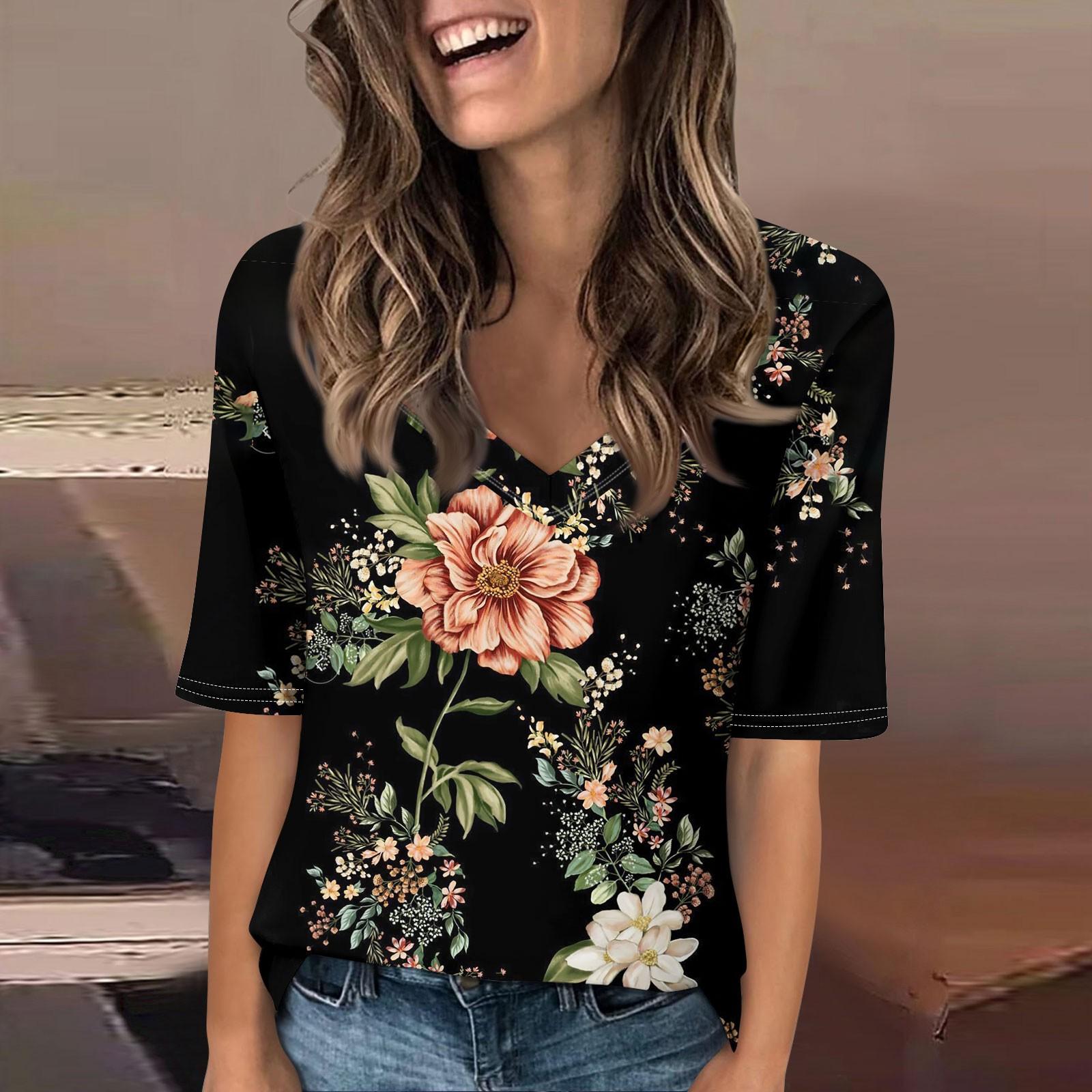 

Рубашки для женщин Модные футболки с V-образным вырезом Повседневные летние футболки с принтом Футболка Блузка Топы с коротким рукавом для женщин Топы для женщин XL