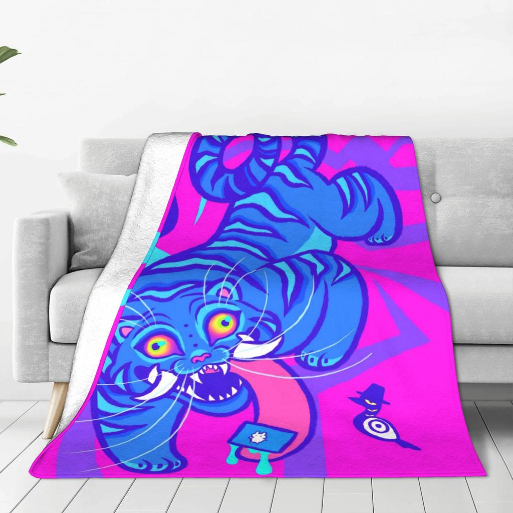 Derpy Tiger Warm Soft Blanket Kpop Demon Hunters Students Plush Throw Blanket Print Couch Chair Flannel Bedspread Sofa Bed Cover