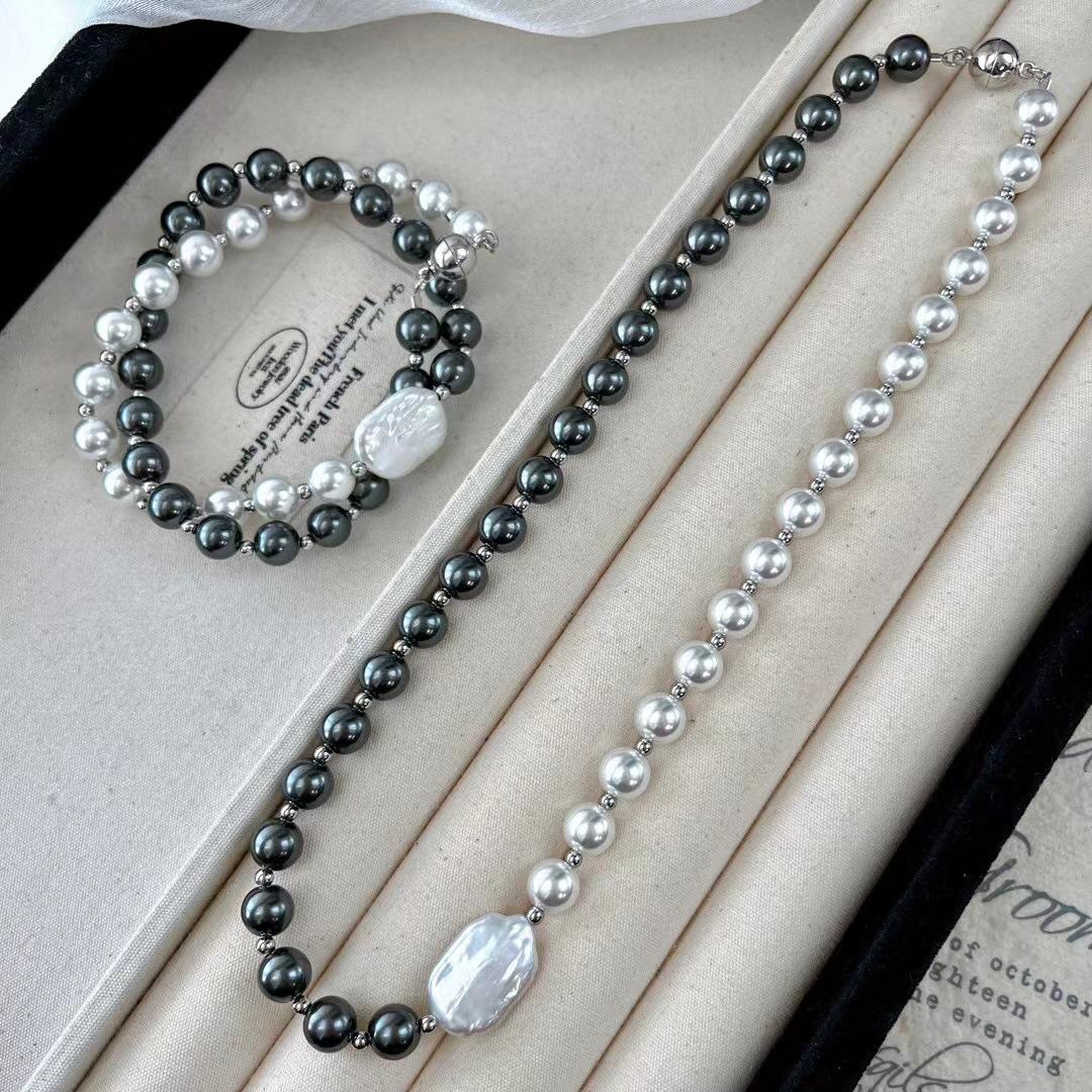 High Quality Imitation Tahitian Black Pearl Natural Freshwater Baroque Square Pearl Collarbone Chain Necklace