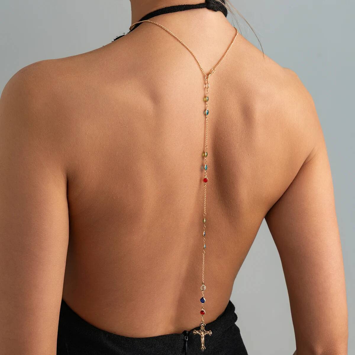 IngeSight.Z Luxury Long Exquisite Y-Shaped Cross Pendant Necklace Colorful Crystal Chain Tassel Chain Bridal Wedding Jewelry