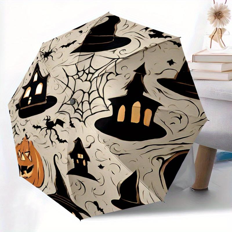 1 Stück Halloween Automatischer Faltregenschirm - 8-Speichen Eisenrahmen, Winddicht, Tragbarer Sonnenschirm mit Kunststoffgriff für Reisen & Outdoor-Aktivitäten