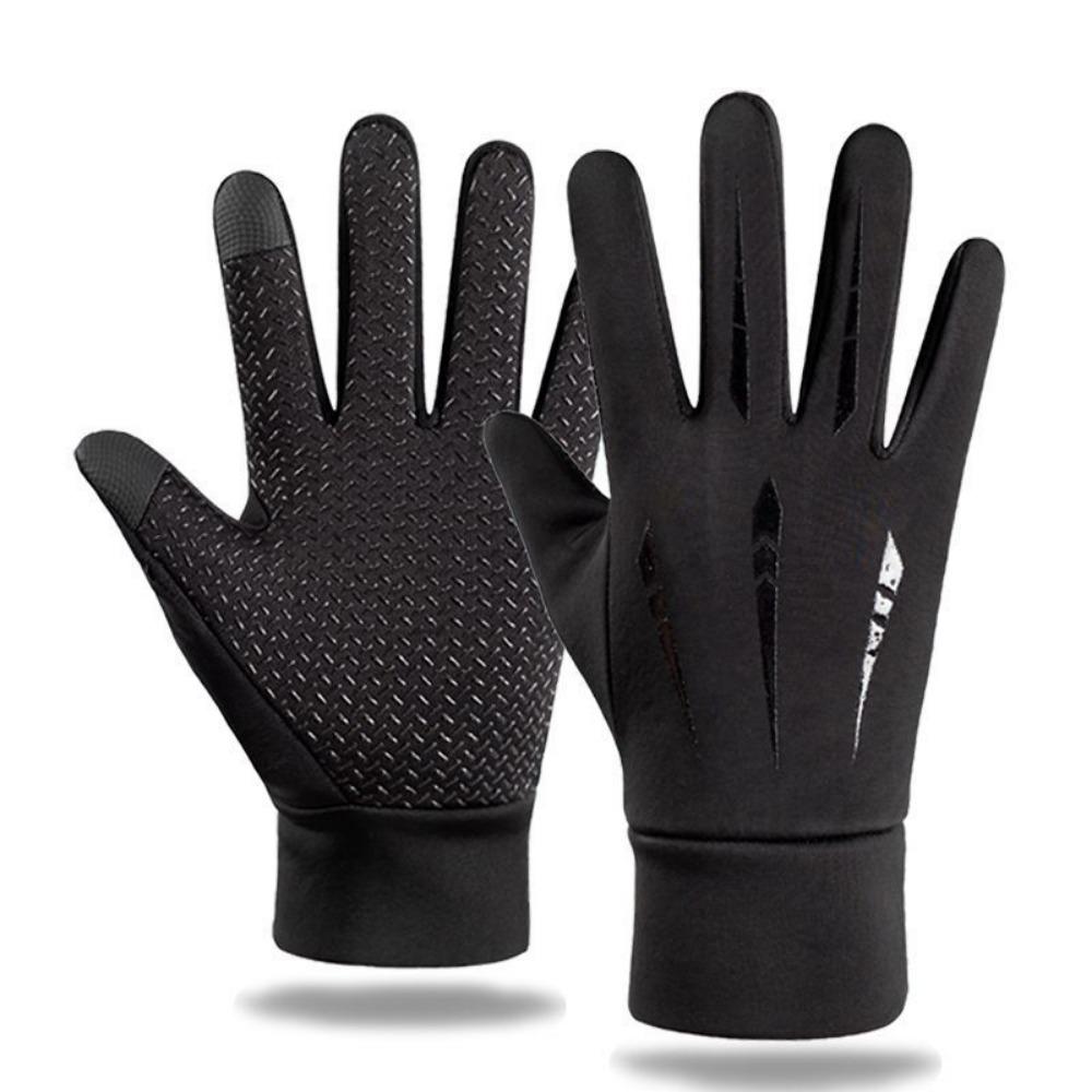 Autumn and Winter Men's Leather Gloves PU Touch Screen Waterproof, Windproof and Warm Adult Velvet Driving Full Finger Outdoor Riding