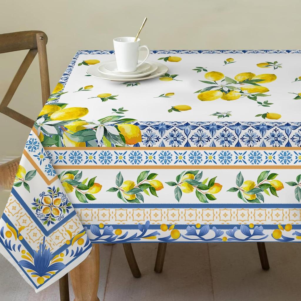 Wasserdichte Tischdecke mit Zitronenblüten-Aufdruck, Dekoration für Feiertage, Hochzeiten, Partys, Waschbare rechteckige Tischdecken, Tischdekoration für das Esszimmer