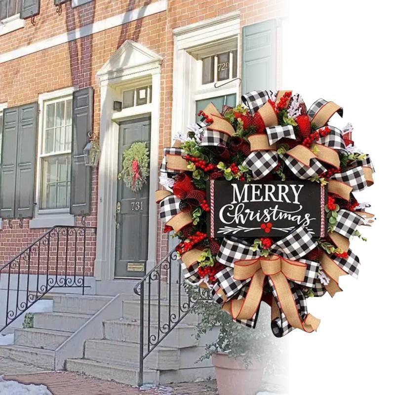 Merry Wreath Christmas Door Hanging Red Fruit Garland Simulation Ornament Xmas