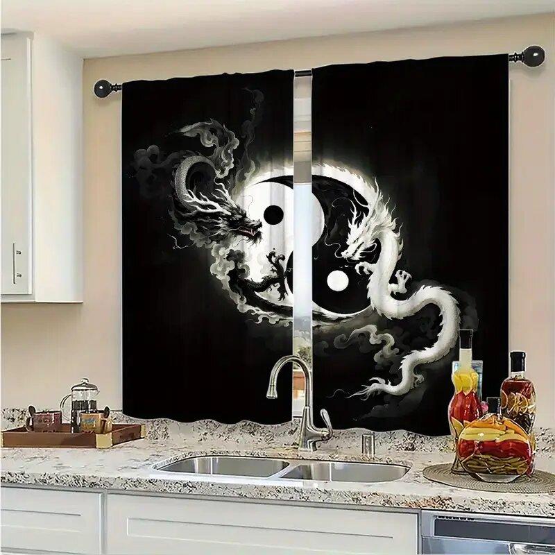 2pcs- Yin-Yang Dragon Totem Art Pattern Printed Curtains   Window Decorations   Home Decorations   Room Decorations
