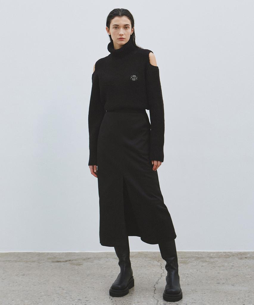 Nigaennikol Slit H Long Skirt_Black