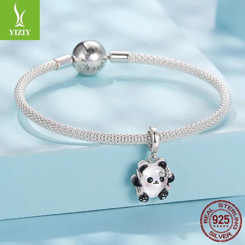 S925 Sterling Silver Cute Bear Pendant Accessories, Exquisite Animal Diy Bracelet Beaded Accessories