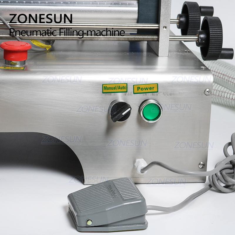ZONESUN Pneumatic Liquid Filling Machine Double Head Piston Pump Filler for Shampoo Juice Milk Edible Plastic Oil Bottle ZS-YT2