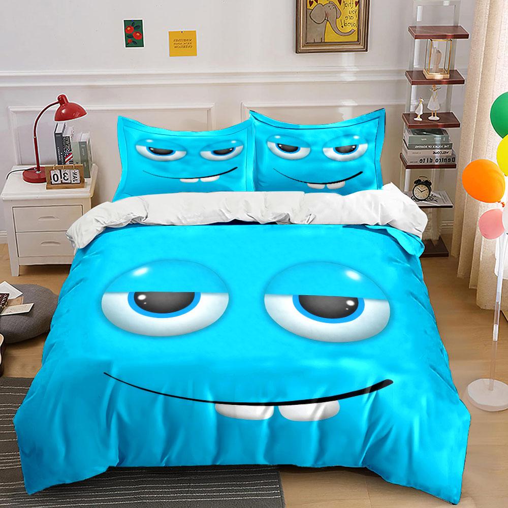 Cute Big Buck Tooth Cartoon Face Duvet Cover Set Bright Blue Funny Kids Bedding Includes 1 Duvet Cover And 2 Pillowcase Gift