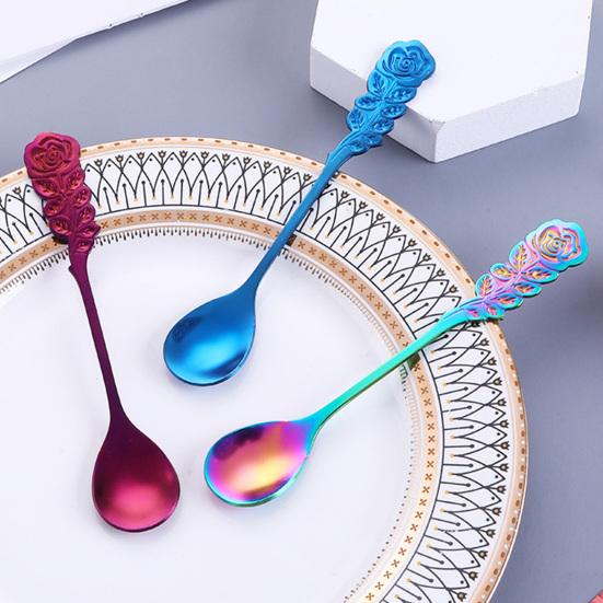 Mini rukojeť na míchání Nerezová lžička Růžový design do oceli Snadné použití