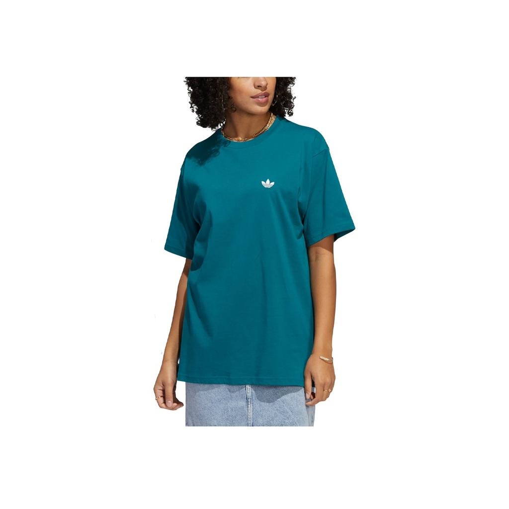 adidas Originals Solid Color Logo Sports T-shirt Unisex Tops Green HE2905