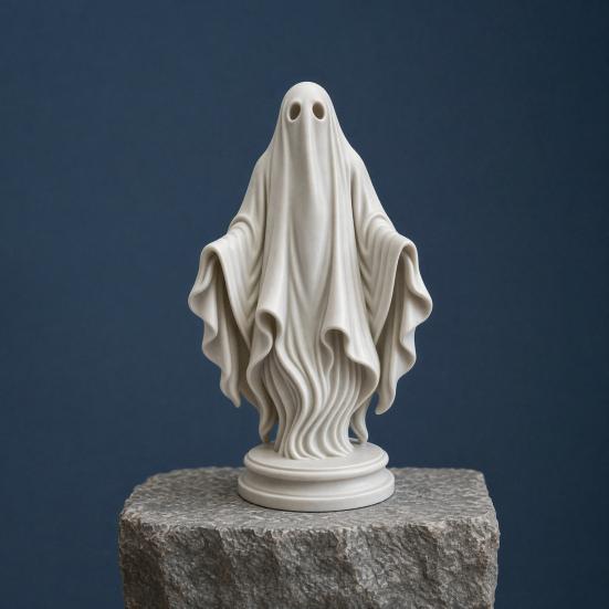 Yangyizhi Gothic Ghost Statue, Resin White Figurine, Spooky Halloween Decoration with Flowing Robe And Base for Mantel, Shelf, Desk, Party Decor